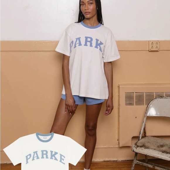White PARKE T-Shirt with Blue Lettering - Picture 2 of 3